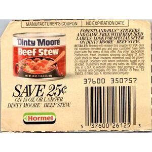 Save 25¢ 15 Oz Or Larger Dinty Moore Beef Stew El Paso TX 1980s Coupon SAI1-M5